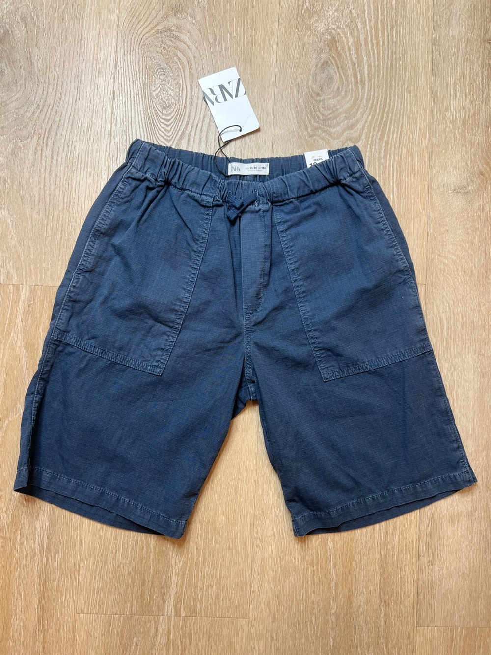 Zara, Navy Blue 100% Cotton Shorts, Drawstring & Elastic Waist, Boys 13-14